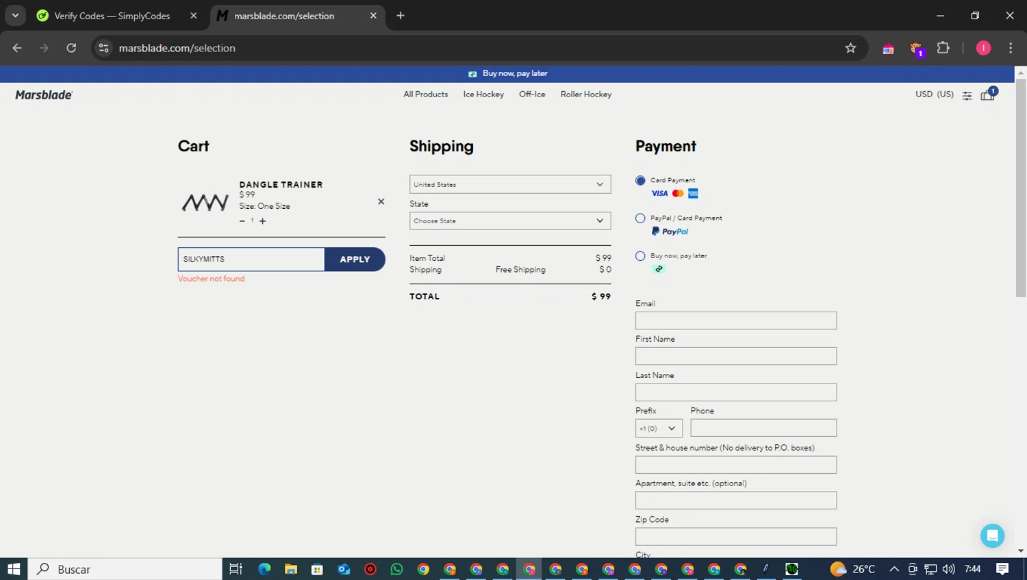 Marsblades promo code screenshot showing code SILKYMITTS applied at Marsblades checkout page. Uploaded by SimplyCodes community member SmartAce4137 on Jan 14, 2025