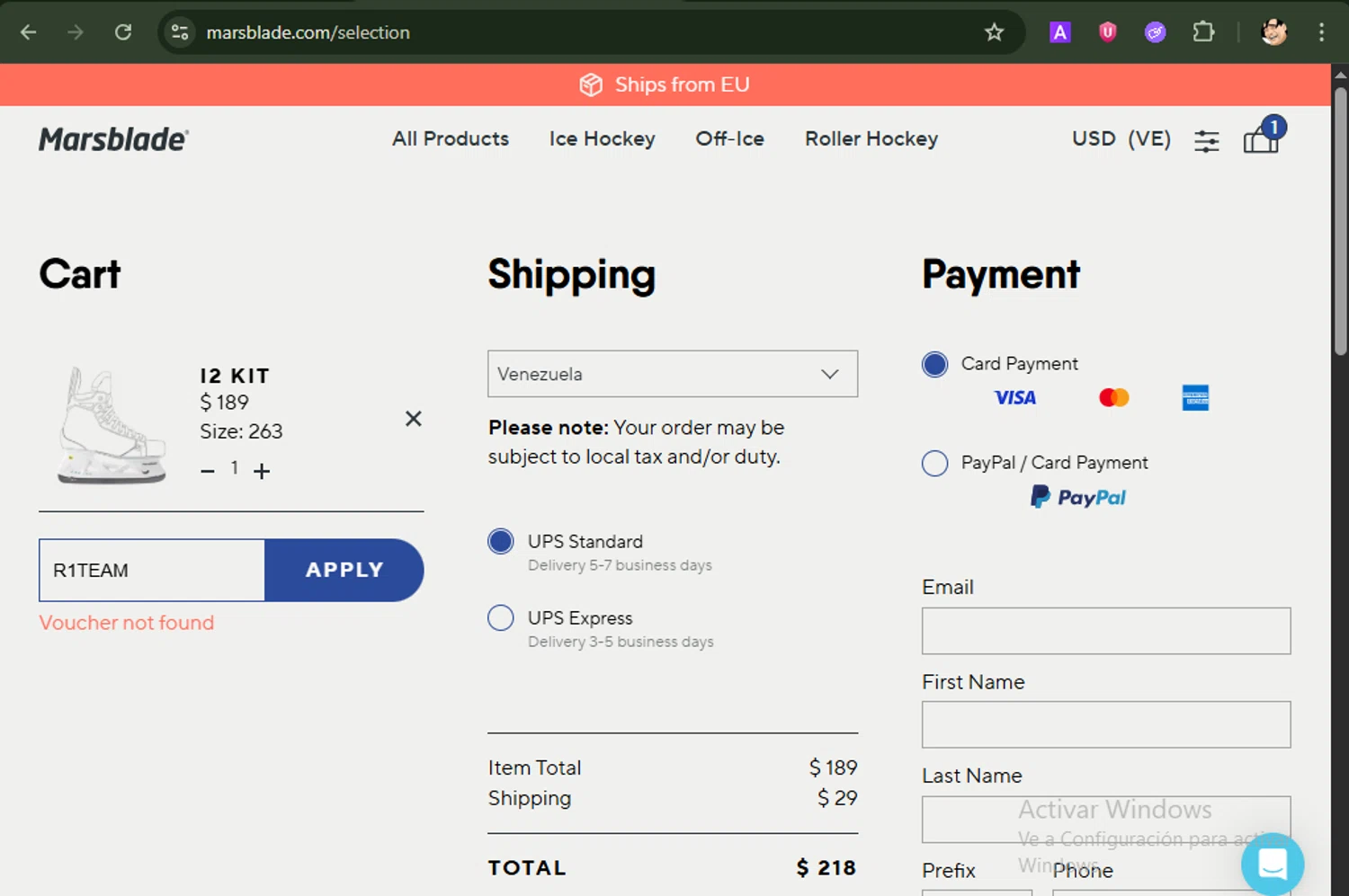 Marsblades promo code screenshot showing code R1TEAM applied at Marsblades checkout page. Uploaded by SimplyCodes community member ShrewdBoss4152 on May 30, 2025