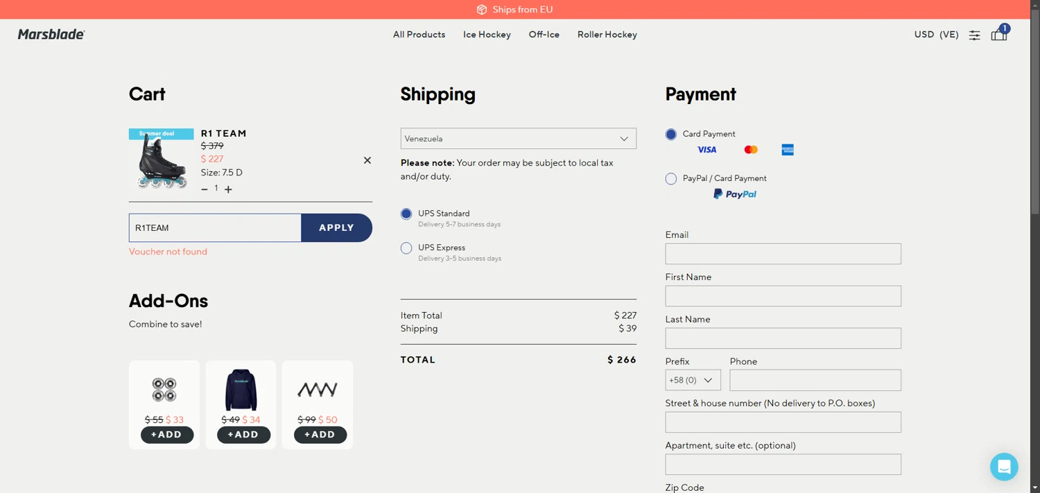 Marsblades promo code screenshot showing code R1TEAM applied at Marsblades checkout page. Uploaded by SimplyCodes community member VictoriousBoss8742 on May 30, 2025