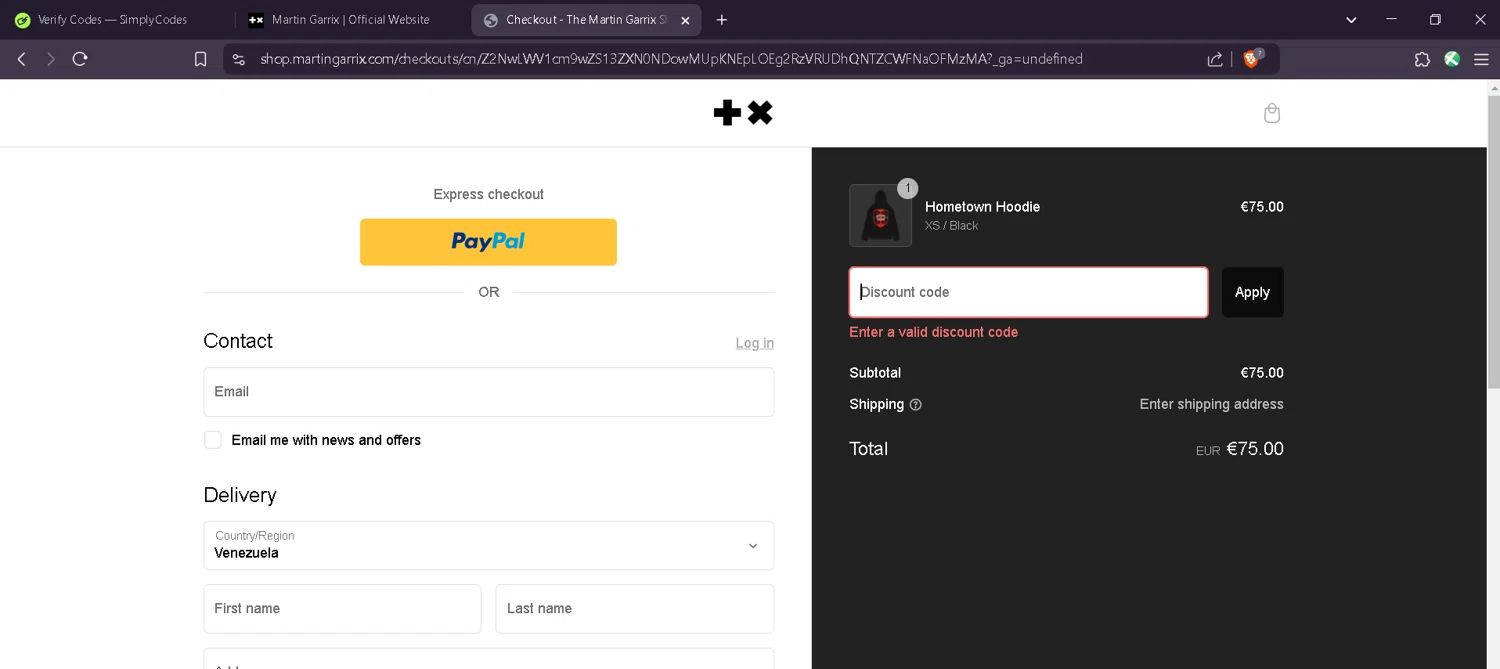 Martin Garrix promo code screenshot showing code WELCOME10 applied at Martin Garrix checkout page. Uploaded by SimplyCodes community member Estefani4 on Jan 21, 2025