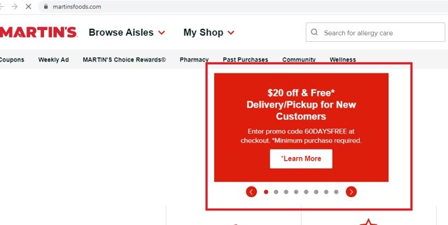 Martin's Foods checkout page showing Martin's Foods promo code box | Screenshot taken by SimplyCodes community member on Apr 18, 2021