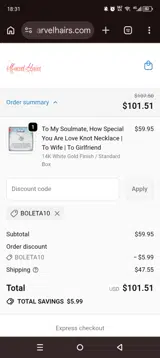 BOLETA10 coupon verification screenshot