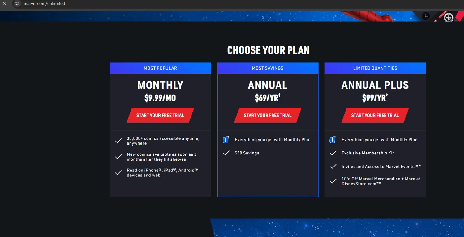 Marvel Unlimited promo code screenshot showing code CYBESRHOP20 applied at Marvel Unlimited checkout page. Uploaded by SimplyCodes community member VoucherSage1271 on Aug 8, 2025
