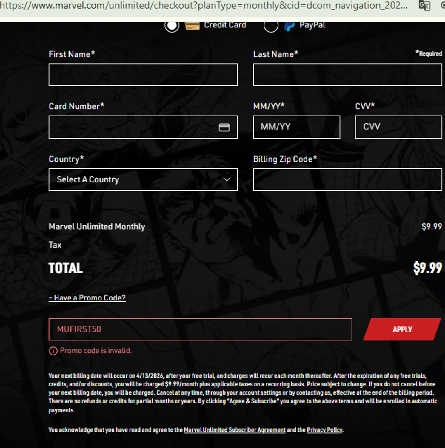 Verification screenshot for 50% Off Marvel Unlimited Monthly Subscription at Marvel Unlimited - 3mo ago