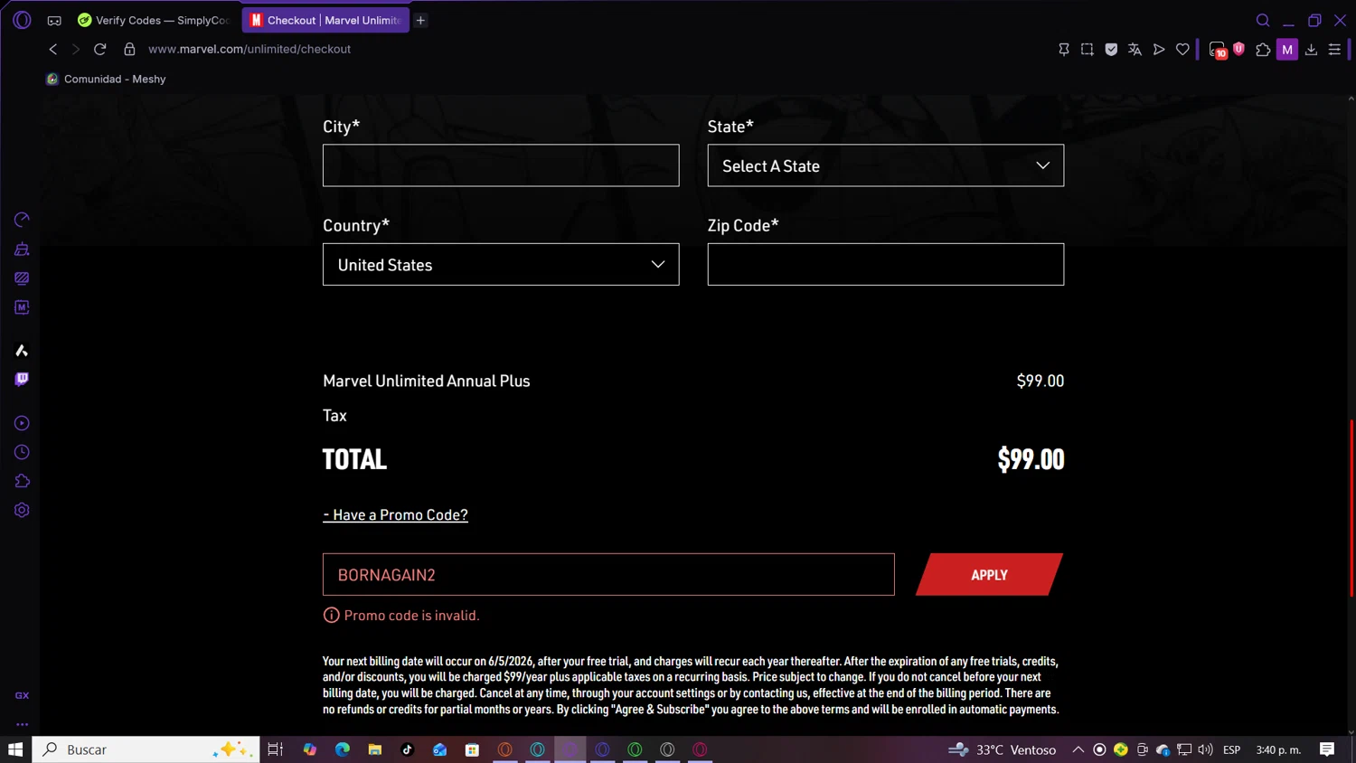 Verification screenshot for Get First Month for 2 Usd on Subscription at Marvel Unlimited Subscription at Marvel Unlimited - 39d ago