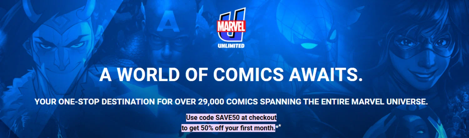Verification screenshot for 50% Off Storewide at Marvel Unlimited - 15d ago