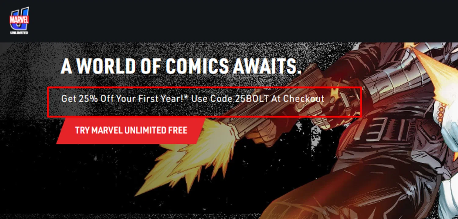 Verification screenshot for 25% Off Storewide at Marvel Unlimited - 3mo ago
