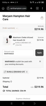MARYAM20 coupon verification screenshot