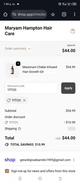 YITI20 coupon verification screenshot