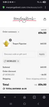 Mary Engelbreit coupon verification screenshot