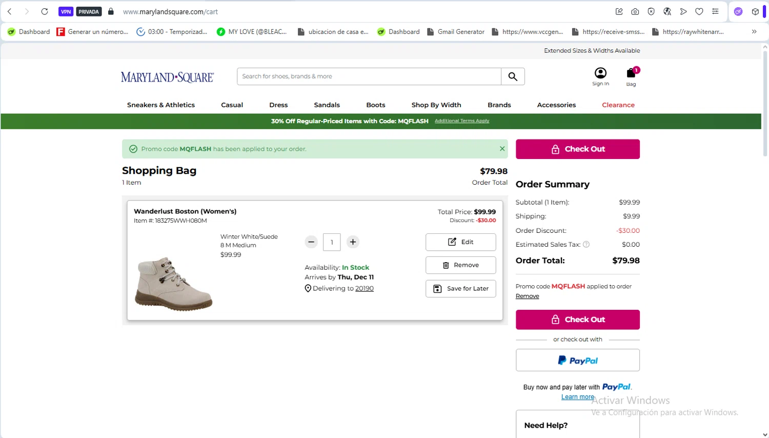 Maryland Square checkout page showing Maryland Square promo code box | Screenshot taken by SimplyCodes community member on Dec 5, 2025