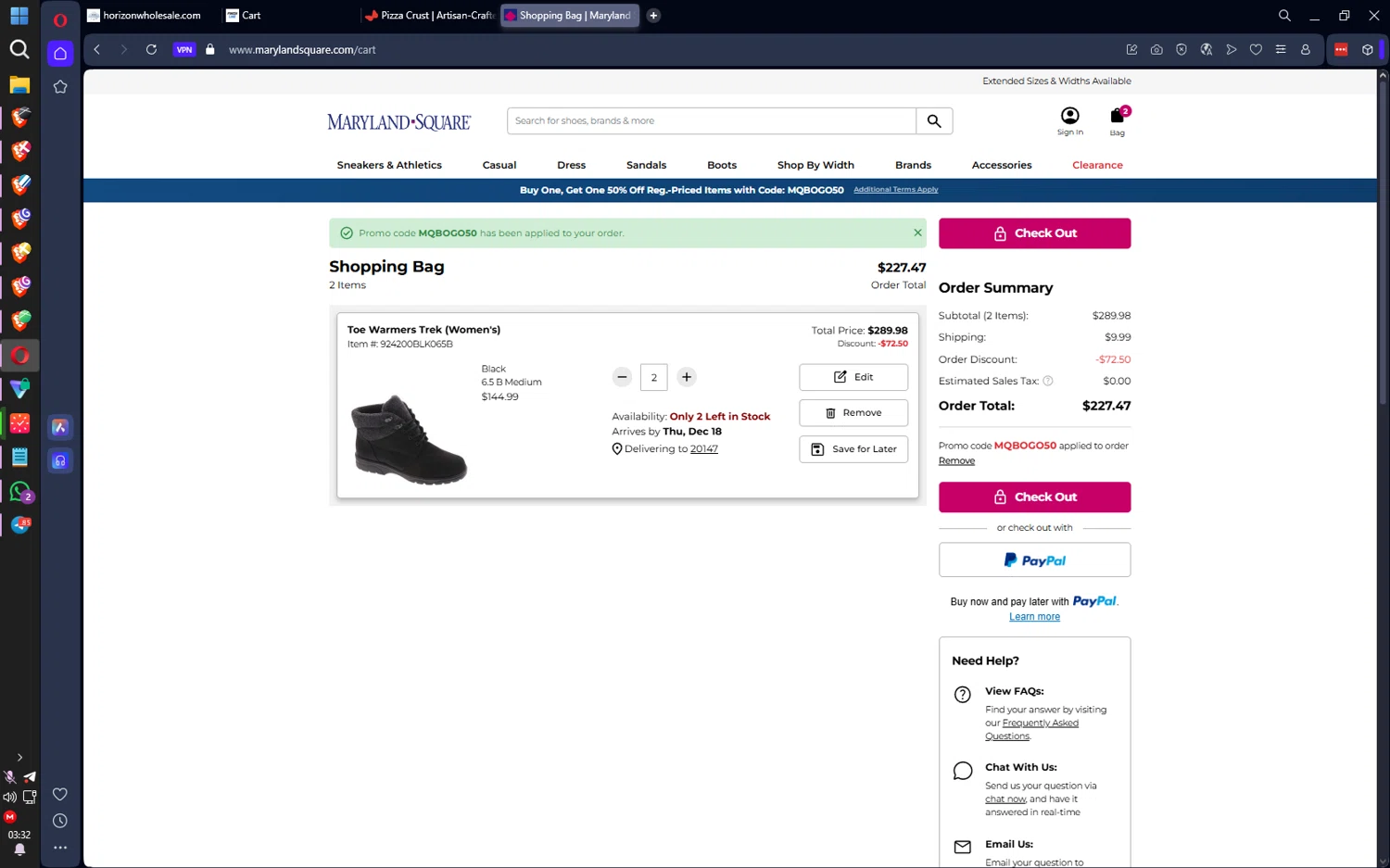 Maryland Square checkout page showing Maryland Square promo code box | Screenshot taken by SimplyCodes community member on Dec 13, 2025