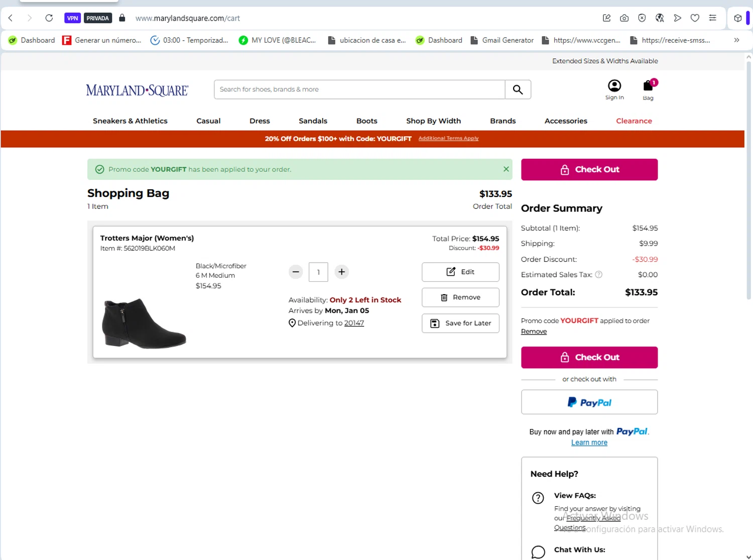 Maryland Square promo code screenshot showing code YOURGIFT applied at Maryland Square checkout page. Uploaded by SimplyCodes community member luissilva2 on Dec 29, 2025