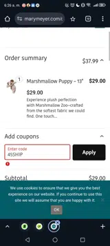 Mary Meyer coupon verification screenshot