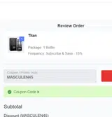 MASCULEN45 coupon verification screenshot