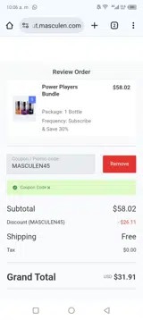 MASCULEN45 coupon verification screenshot