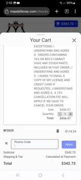 MAS Defense coupon verification screenshot