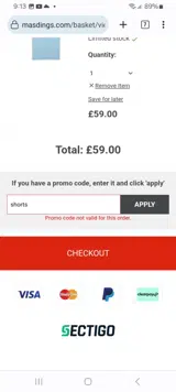 shorts coupon verification screenshot
