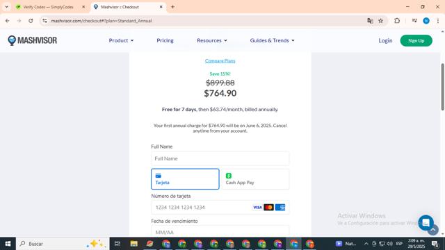 Mashvisor checkout page showing Mashvisor promo code box | Screenshot taken by SimplyCodes community member on May 29, 2025