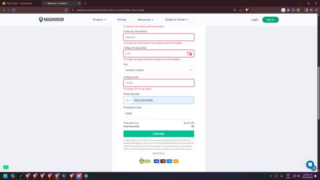 Mashvisor checkout page showing Mashvisor promo code box | Screenshot taken by SimplyCodes community member on Jul 31, 2025