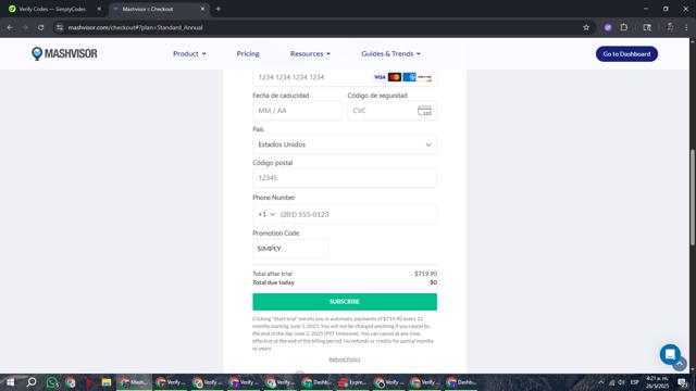 Mashvisor checkout page showing Mashvisor promo code box | Screenshot taken by SimplyCodes community member on May 26, 2025