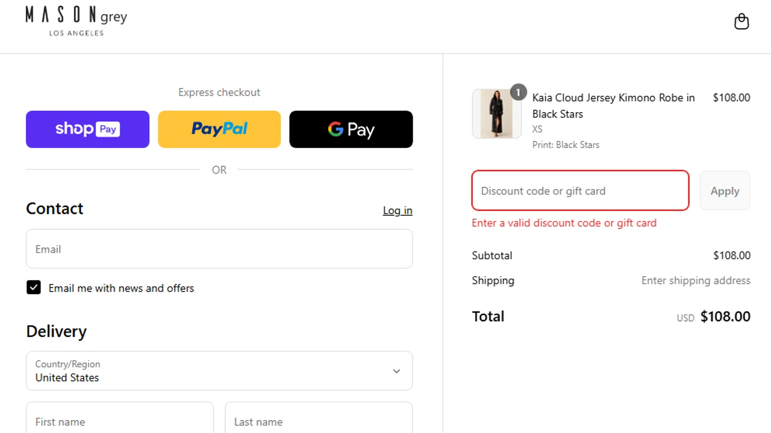 MASON GREY promo code screenshot showing code landyn10 applied at MASON GREY checkout page. Uploaded by SimplyCodes community member NavarroGonzalez on May 30, 2025