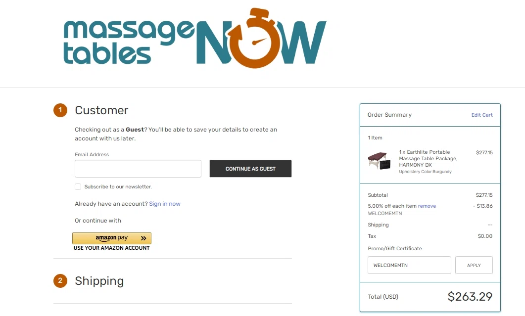 Massage Tables Now checkout page showing Massage Tables Now coupon code box | Screenshot taken by SimplyCodes community member on Mar 23, 2021