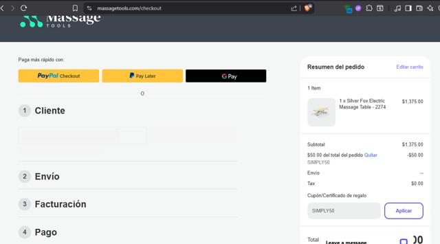 Massage Tools checkout page showing Massage Tools coupon code box | Screenshot taken by SimplyCodes community member on Sep 11, 2025