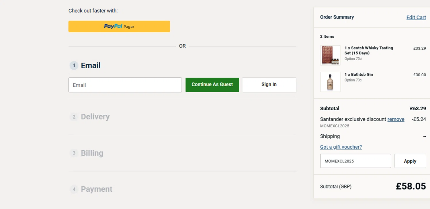 Master of Malt discount code screenshot showing code MOMEXCL2025 applied at Master of Malt checkout page. Uploaded by SimplyCodes community member ashe1986 on Nov 27, 2025