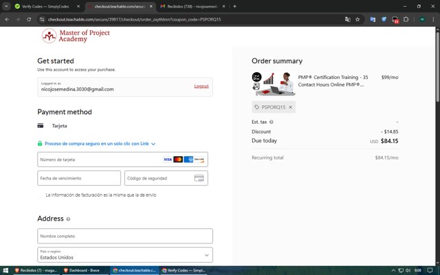Master of Project Academy checkout page showing Master of Project Academy promo code box | Screenshot taken by SimplyCodes community member on Jun 1, 2025