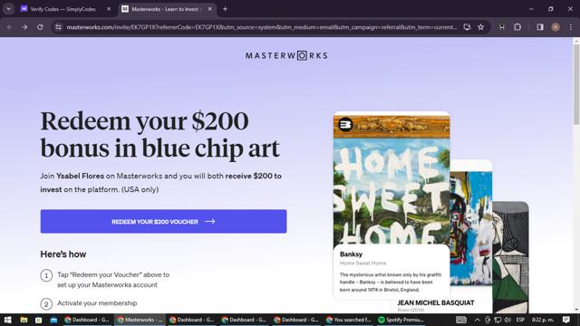 Masterworks checkout page showing Masterworks promo code box | Screenshot taken by SimplyCodes community member on Feb 16, 2024
