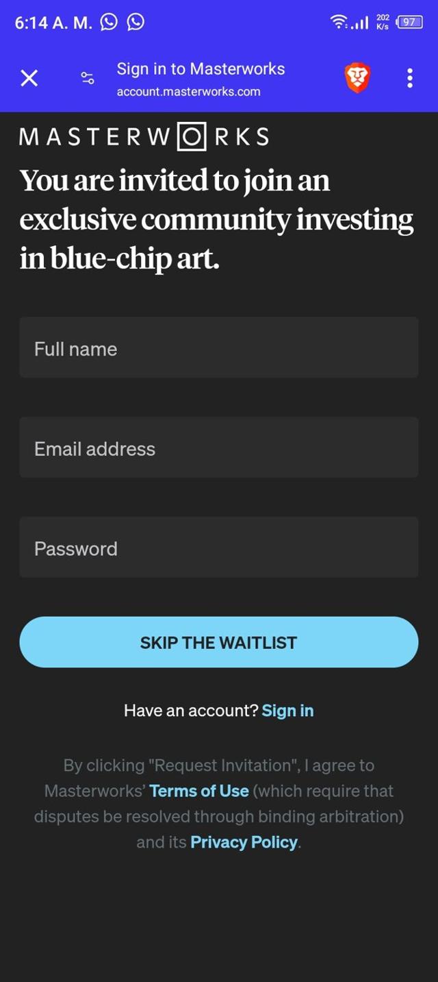 Masterworks checkout page showing Masterworks promo code box | Screenshot taken by SimplyCodes community member on Mar 23, 2024