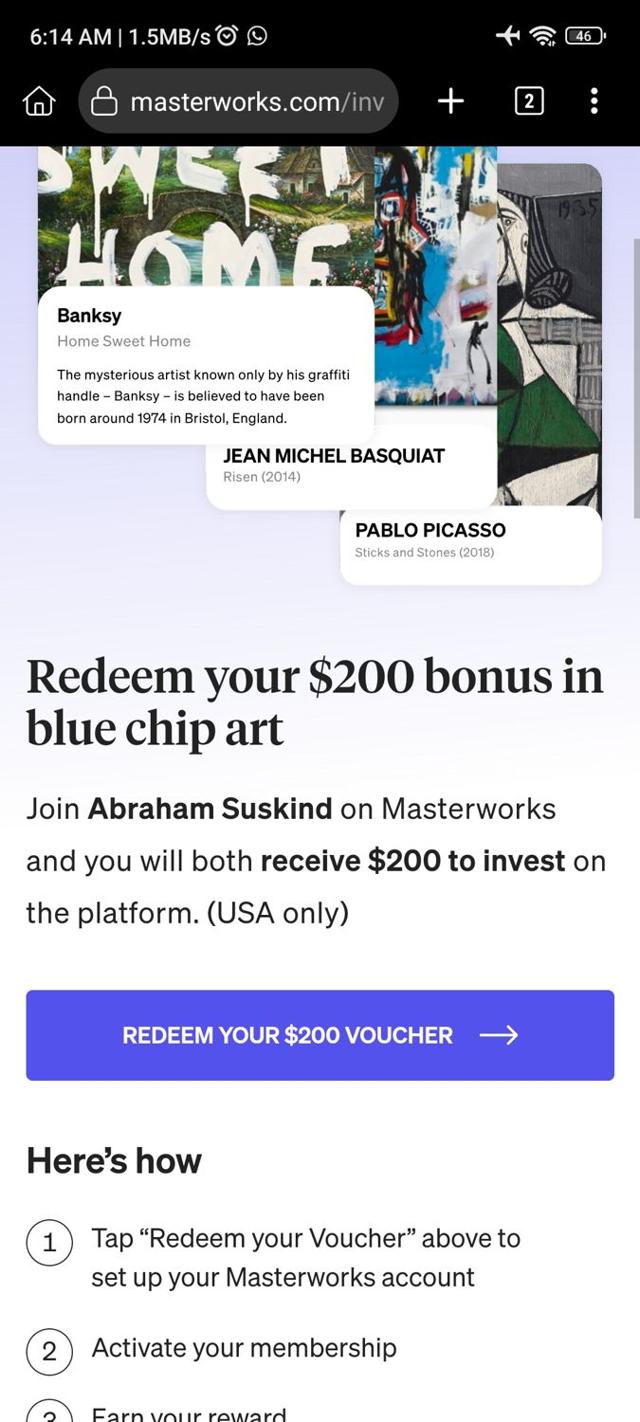 Masterworks checkout page showing Masterworks promo code box | Screenshot taken by SimplyCodes community member on Mar 23, 2024