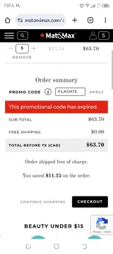 Mat&Max coupon verification screenshot