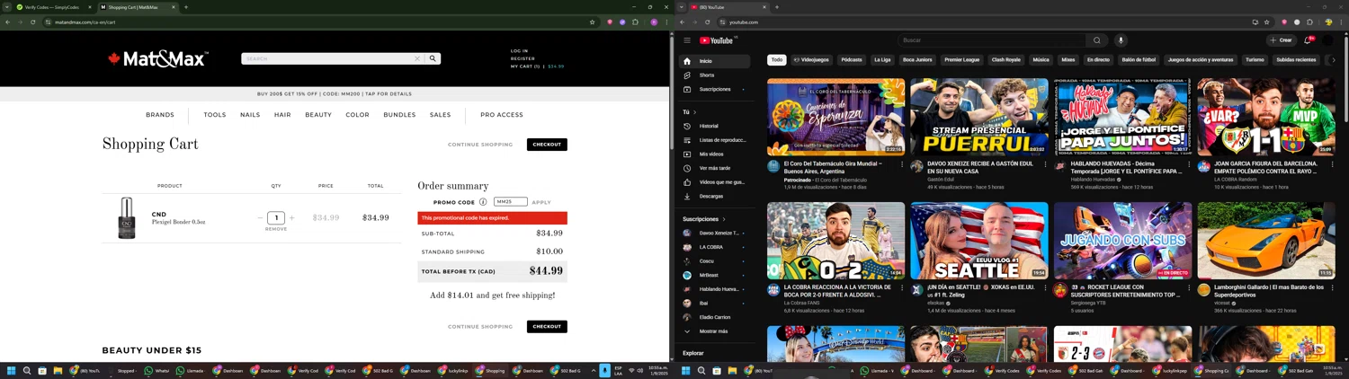Mat&Max promo code screenshot showing code MM25 applied at Mat&Max checkout page. Uploaded by SimplyCodes community member RoyalSentinel4577 on Sep 1, 2025
