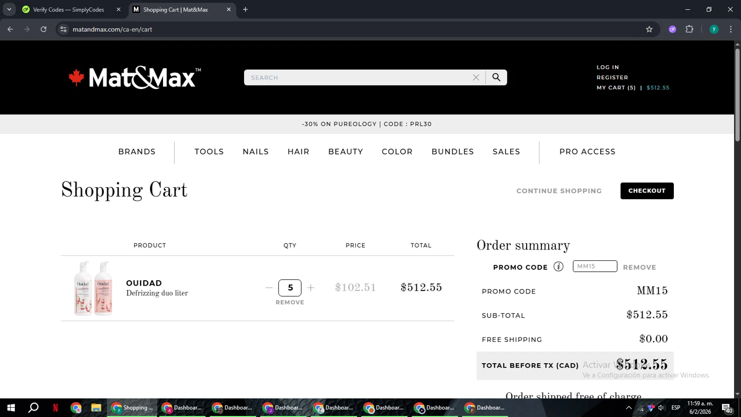 Mat&Max checkout page showing Mat&Max promo code box | Screenshot taken by SimplyCodes community member on Feb 6, 2026