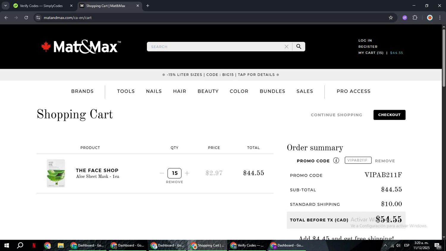 Mat&Max checkout page showing Mat&Max promo code box | Screenshot taken by SimplyCodes community member on Dec 11, 2025
