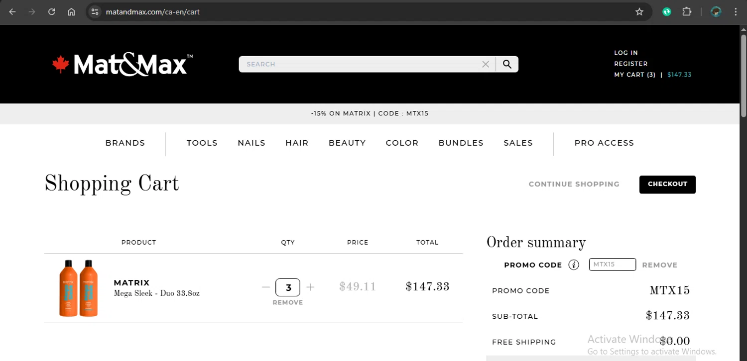 Mat&Max checkout page showing Mat&Max promo code box | Screenshot taken by SimplyCodes community member on Feb 1, 2026