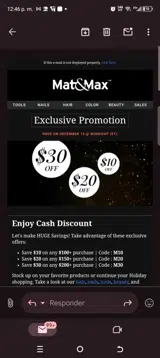 Mat&Max coupon verification screenshot
