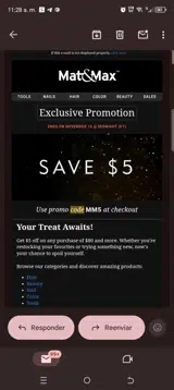 Mat&Max coupon verification screenshot