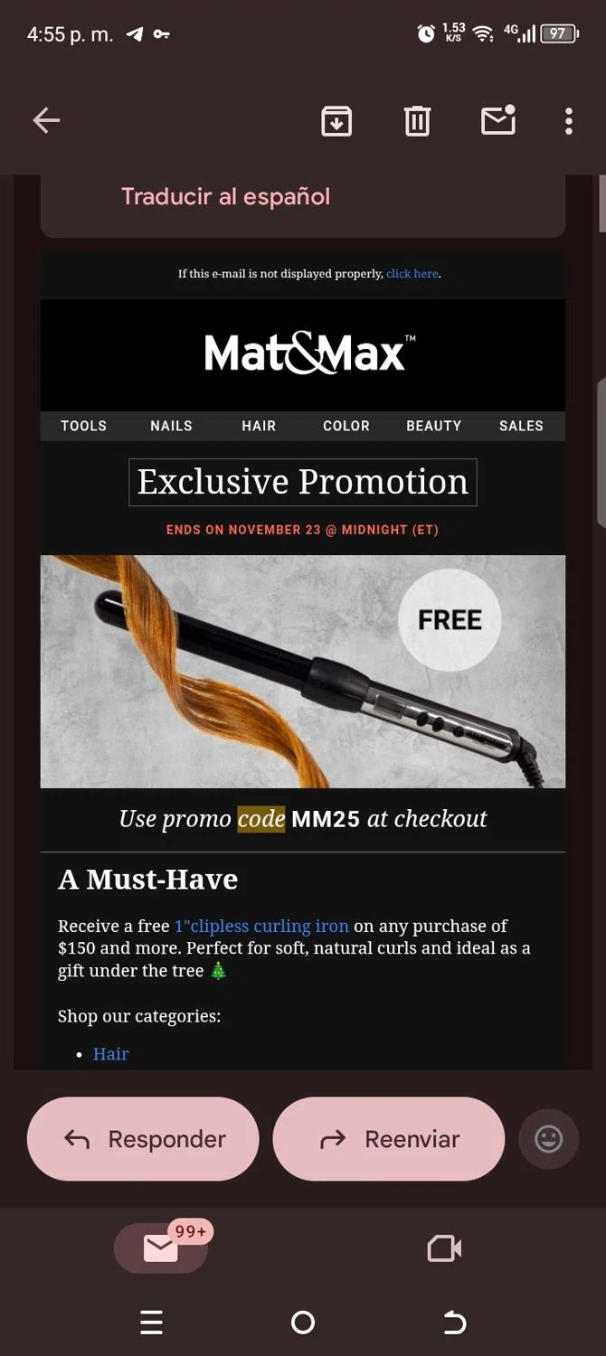 Mat&Max promo code screenshot showing code MM25 applied at Mat&Max checkout page. Uploaded by SimplyCodes community member kellymoreno on Nov 20, 2025