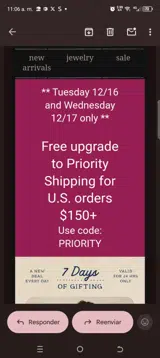 PRIORITY coupon verification screenshot