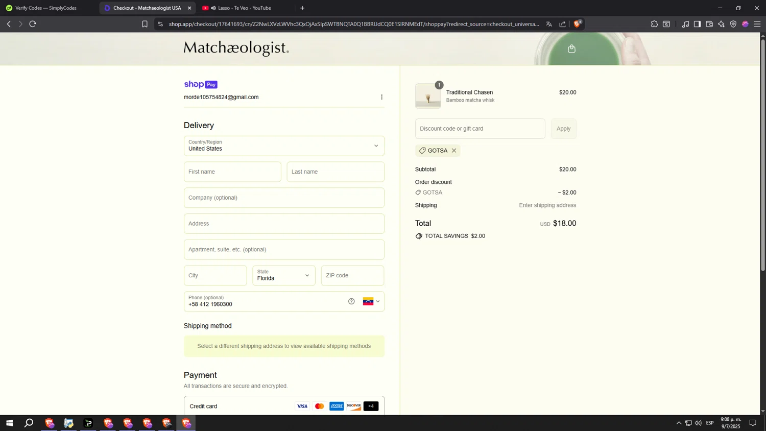 Matchaeologist discount code screenshot showing code GOTSA applied at Matchaeologist checkout page. Uploaded by SimplyCodes community member fffffffffffffffffff on Jul 10, 2025