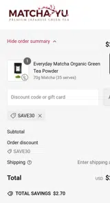 Save30 coupon verification screenshot