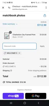 Welcome15 coupon verification screenshot
