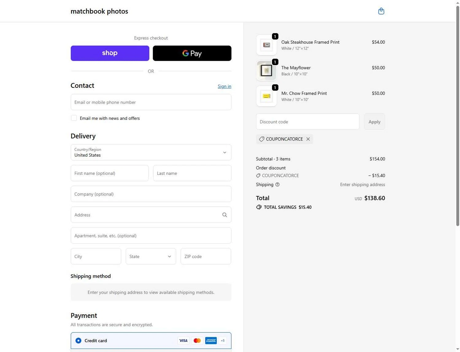 Matchbox City Prints promo code screenshot showing code COUPONCATORCE applied at Matchbox City Prints checkout page. Uploaded by SimplyCodes community member Andaspendientedeunovale on May 31, 2026