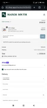 MATCH15 coupon verification screenshot
