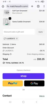 Lauren15 coupon verification screenshot
