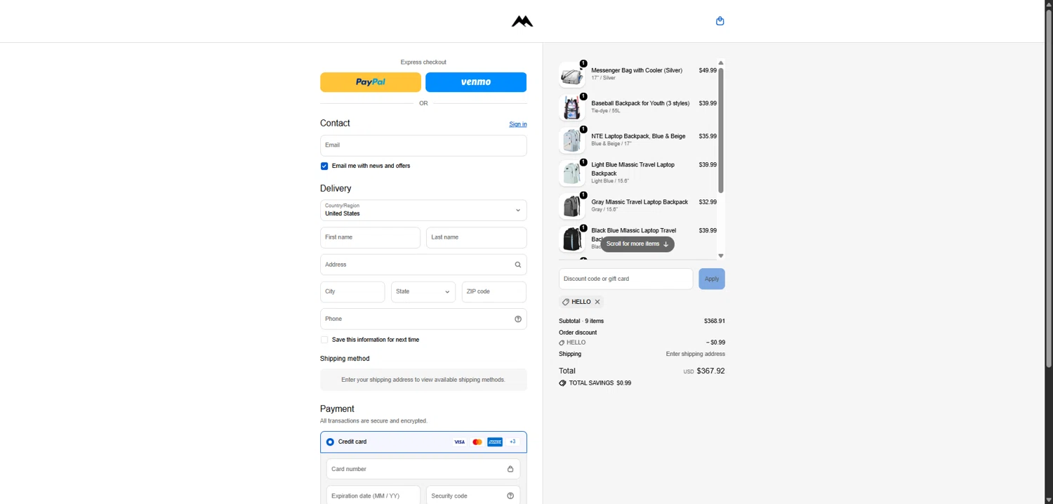 Matein promo code screenshot showing code HELLO applied at Matein checkout page. Uploaded by SimplyCodes community member CodeAce1208 on Feb 11, 2026