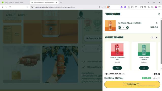 Mateina checkout page showing Mateina promo code box | Screenshot taken by SimplyCodes community member on Aug 30, 2025